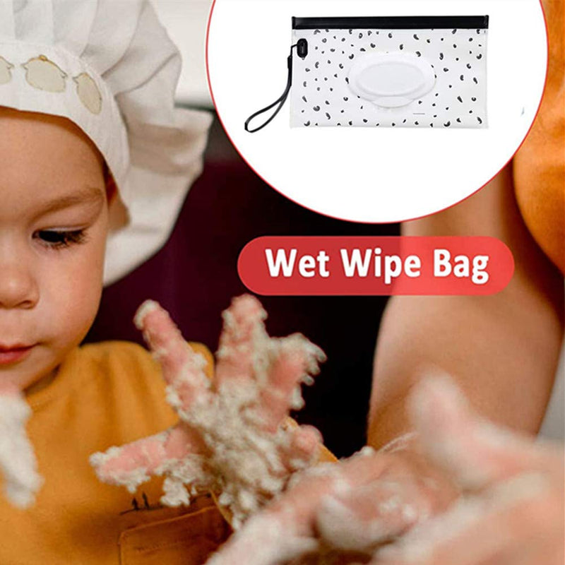 [Australia] - 4 Pcs Wet Wipe Pouch Baby Travel Wipes Case Reusable Refillable Wet Wipe Bag Cases Portable Travel Wipes Dispenser Wipe Pouches for Baby Dot 