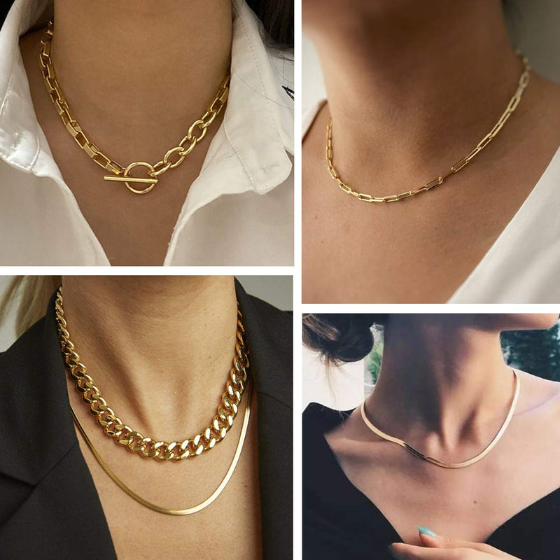 [Australia] - 17 MILE Gold Chain Necklace and Bracelet Sets for Women Girls Dainty Link Paperclip Choker Jewelry 