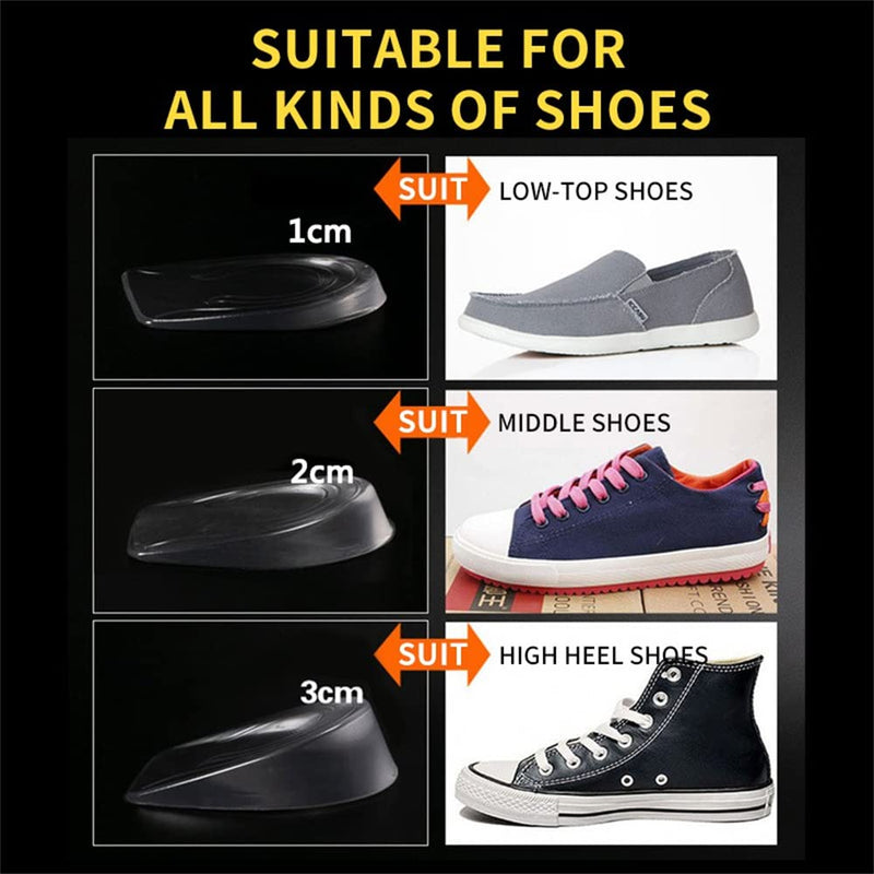 [Australia] - 1 Pair Silicone Gel Height Increase Insole Heel Lifting Inserts Half Plain Gel Heel Pads Elastic Cushion Arch Support Insert 2cm Men 