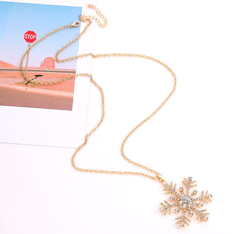 [Australia] - NLCAC Christmas Necklace Sparky Crystal Snowflake Reindeer Pendant Necklace Xmas Santa Holiday Festival Jewelry Necklace 2 Pieces 