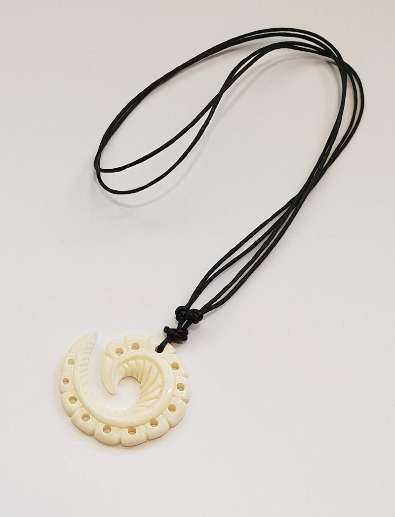 [Australia] - Swimmi Hand Carved Maori Bone Fish Hook Pendant 16 to 32 inch Adjustable Cord Necklace Jewelry FA323 