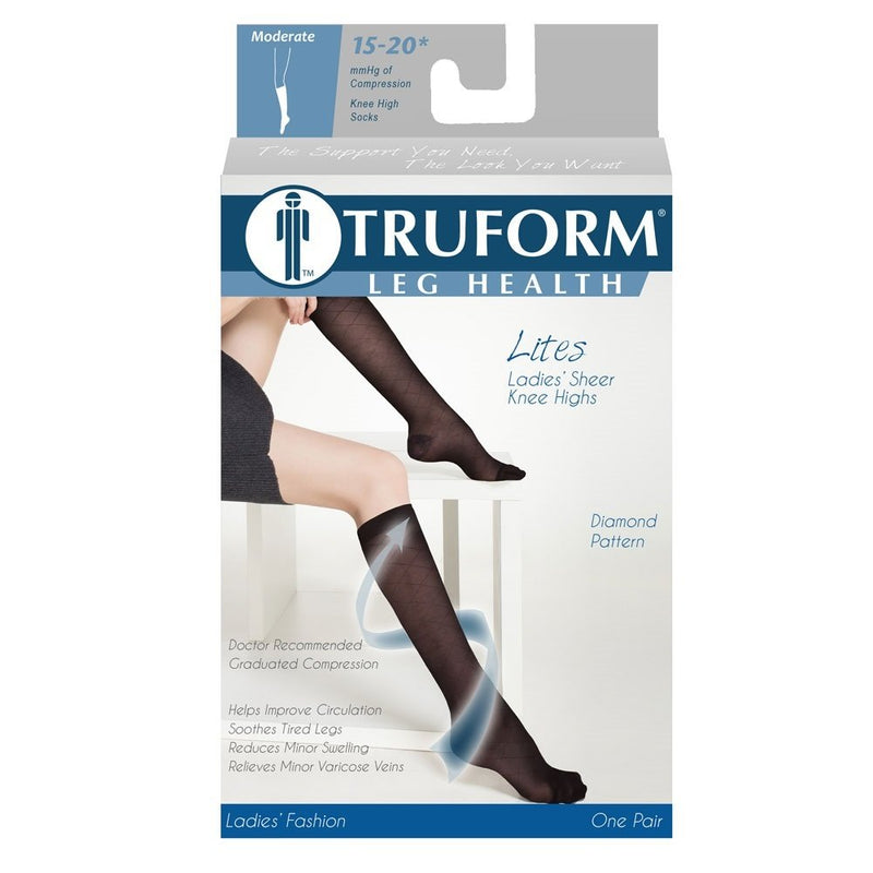 [Australia] - Truform Sheer Compression Stockings, 15-20 mmHg, Women's Knee High Length, Diamond Pattern, Espresso, Medium Medium (1 Pair) Espresso Diamond Pattern 