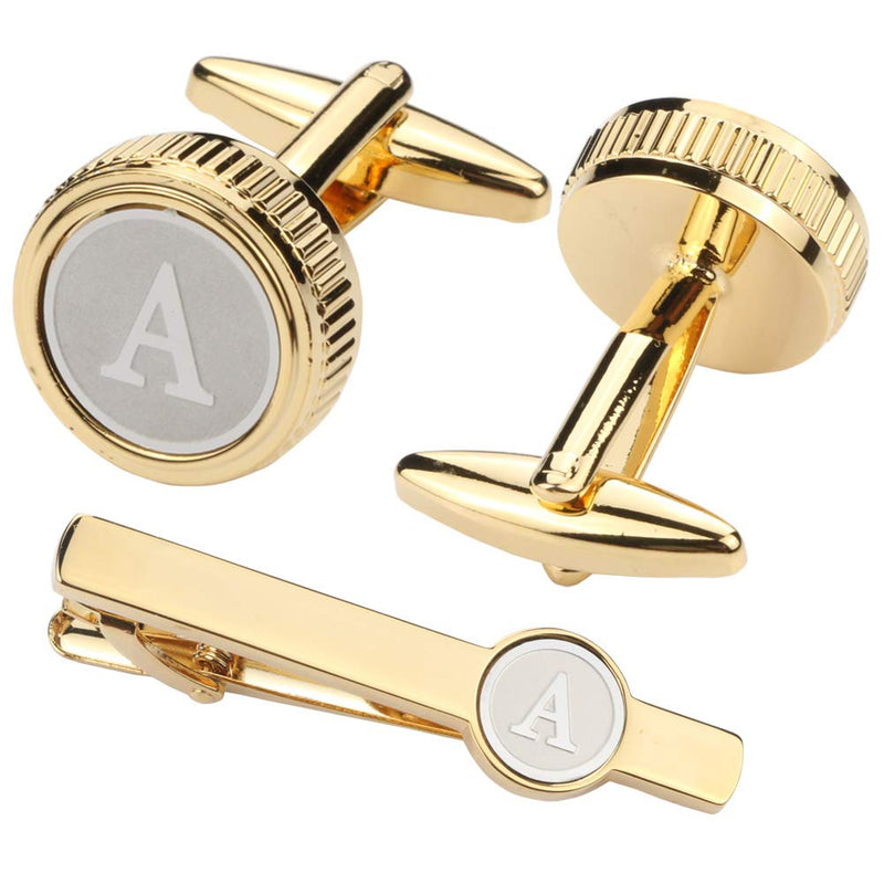 [Australia] - GWD Mens Cufflinks Tie clips set Set Shirt Classic Initials Alphabet A-Z Gift Box (Cufflinks Tie Clip Set) A 