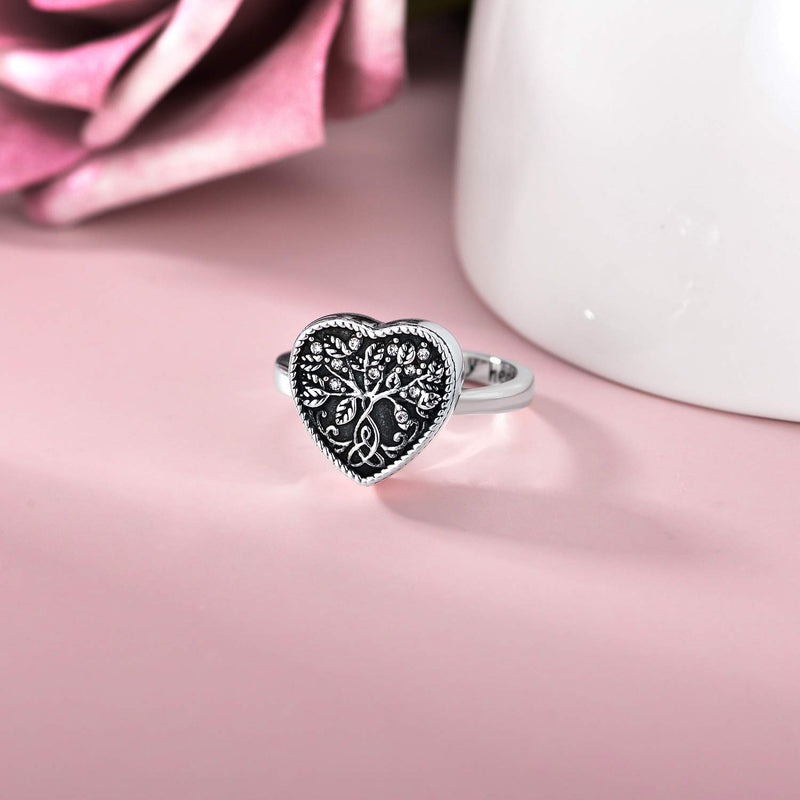 [Australia] - AOBOCO 925 Sterling Silver Heart Celtic Tree of Life Cremation Urn Ring Holds Loved Ones Ashes, Always in My Heart Urn Ring for Ashes for Women, Memorial Keepsake Jewelry Embellished with Crystals from Austria 7 