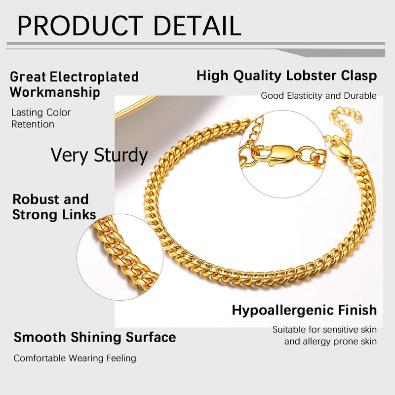 [Australia] - PROSTEEL Stainless Steel Chain Anklets for Men Women, Silver/Gold Tone, Ankle Bracelets Hypoallergenic, 8-10.5 Inch Adjustable, Come Gift Box A: gold-thick cuban chain-6mm 