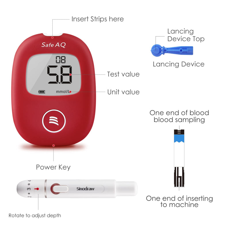 [Australia] - sinocare Diabetes Testing Kit, Blood Glucose Monitor Safe AQ Smart, Blood Sugar Tester with Strips x 25, Glucose Meter -in mmol/L Safe AQ Smart glucose kit x25 