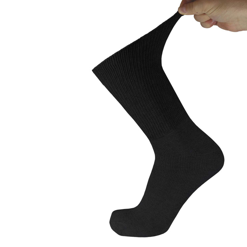 [Australia] - 6 Pairs of Premium Cotton Loose Top Diabetic Neuropathy Crew Socks (10-13, Black) Black - 6 Pairs Medium: US Men 9-11.5/Women 11-13 