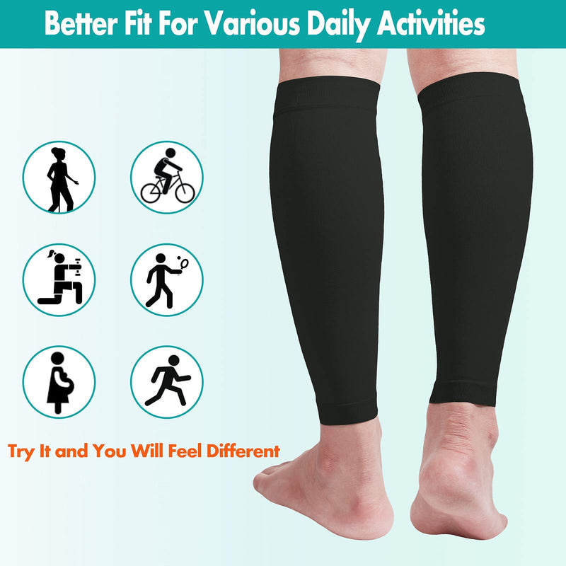[Australia] - MGANG® Calf Compression Sleeve, (2 Pairs) 20-30mmHg Leg Compression Socks, Unisex for Pain Relief, Swelling, Edema, Maternity, Varicose Veins, Shin Splint, Nursing, Travel, Black S/M Small/Medium (2 Pair) 1 Pair Black + 1 Pair Black 