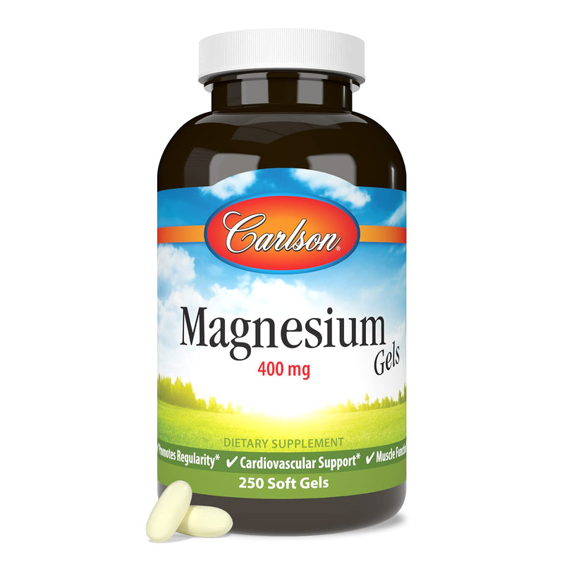 [Australia] - Carlson - Magnesium Gels, 400 mg of Magnesium per Softgel, Heart & Muscle Support, Magnesium Gel Caps, Bowel Function, Magnesium Supplement, 250 Softgels 250 Count (Pack of 1) 