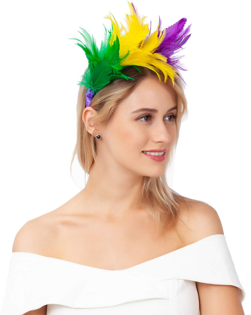 [Australia] - Fascinators for Women Wedding Veil Hats Tea Party Fascinator Headband Kentucky Derby Headwear Cocktail Feathers 000-purple Yellow Green 