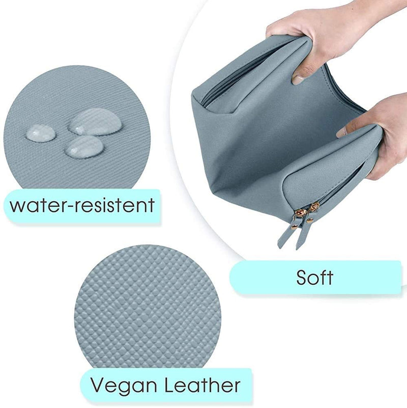 [Australia] - Smoony Small PU Vegan Leather Makeup Bag for Purse Travel Makeup Pouch toiletry Cosmetic Bag for Women Girls (Small, Greyish Blue) 