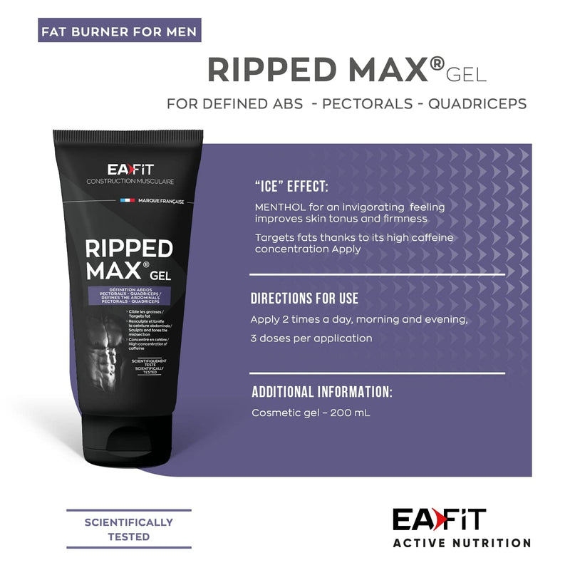 [Australia] - EAFIT Ripped Max Gel - 200ml - Defines abs, pectorals, & Quadriceps - Scientifically Tested - Sculpts & Tones - Burns Fat - Ice Cube Effect - Caffeine, Green Tea & Guarana - French Brand 