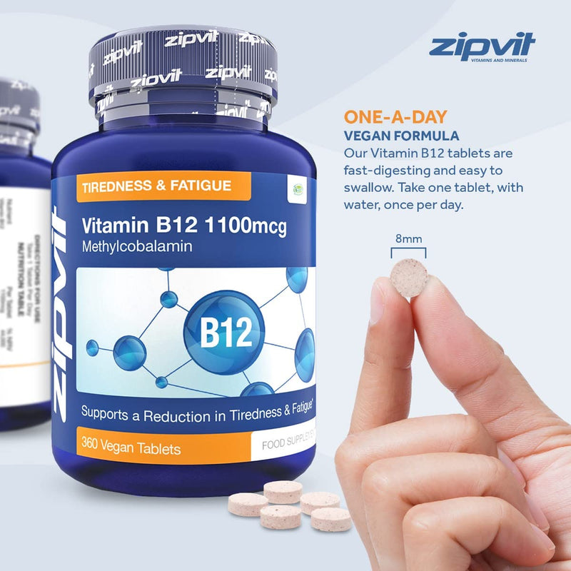 [Australia] - Vitamin B12 Tablets High Strength 1100mcg Methylcobalamin, 360 Vitamin B12 Vegan Tablets (12 Months Supply). Vegetarian Society Approved B12 Supplement. 