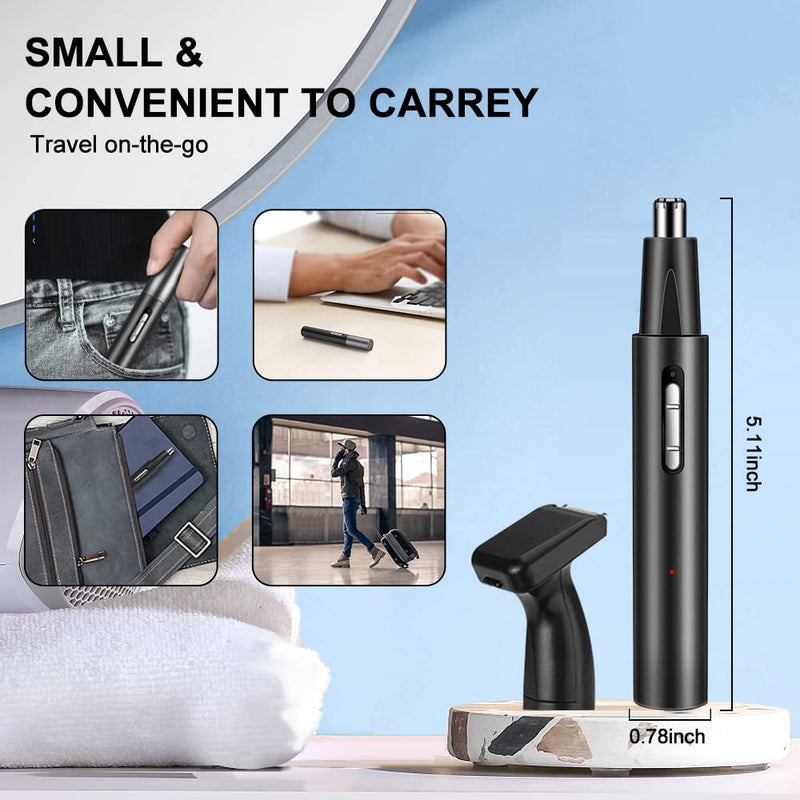 [Australia] - Nose Hair Trimmer for Men and Women, IPX7 Waterproof Painless USB Rechargeable Metal Nasal & Ear Hair Trimmer, Portable Low Noise Dual-Edge Spinning Blade Nose Trimmer, Wet & Dry, Easy Cleansing 