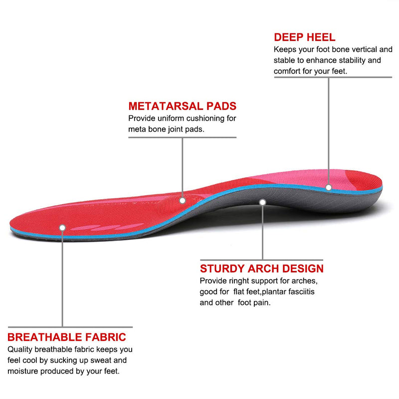 [Australia] - Plantar Fasciitis Arch Support Inserts Flat Foot Insoles Sports Running Hiking Shock Absorbing Men's and Women's Insoles MEN (4-4 1/2) | WOMEN (6-6 1/2) --230MM-9.05" Fiery Red 