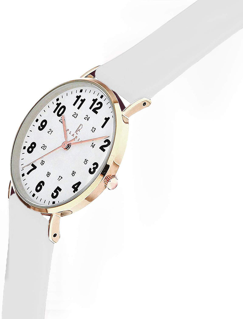 [Australia] - Plaris Nurse Watch for Medical Professionals,Nurses,Doctors,Students with Easy to Read Dial, Military Time, Second Hand and More Colors to Match Your Scrubs 01-RoseGold White Silicone 