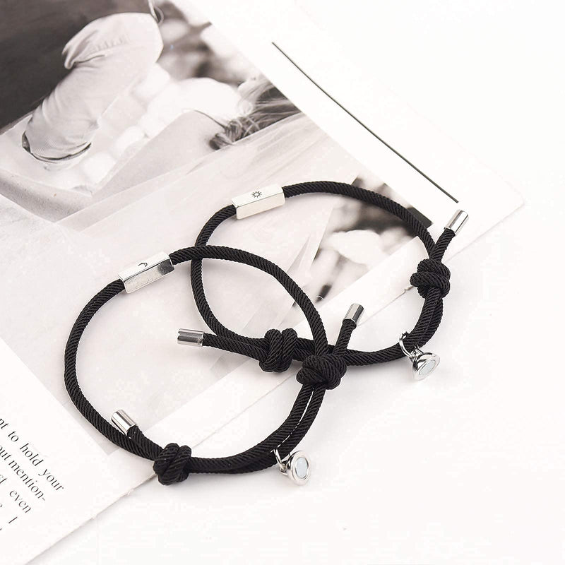 [Australia] - Dlihc 2pcs Magnetic Couple Bracelets for Women Men, Sun and Moon Attraction Matching Bracelet Lover Gifts for Boyfriend Girlfriend Best Friend 1#Black Sun＆Moon 