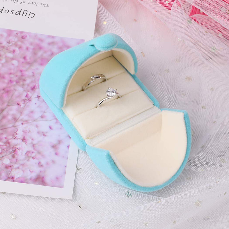 [Australia] - iSuperb Blue Velvet Double Ring Box Wedding Premium Jewelry Gift Box Couple Engagement Ring Boxes for Ceremony Anniversary Proposal 