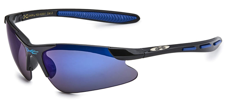 [Australia] - Children AGE 3-10 Half Frame Sports Cycling Baseball Sunglasses Gloss Black - Blue | Blue Mirror 