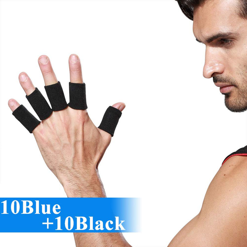 [Australia] - Onwon 20 Pieces Finger Sleeves Thumb Splint Braces Support Elastic Compression Braces Stretchy Finger Protector for Relieving Pain Calluses Arthritis Knuckle Sports Aid 