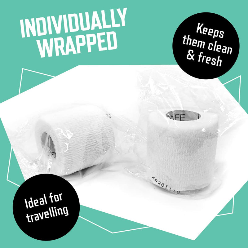 [Australia] - Inksafe White Self Adherent Cohesive Bandages 5cm x 4.5m Box of 12 - Uses Include Tattoo Grip Wrap, Vet Wrap, Tape for Wrist and Ankle Sprains 
