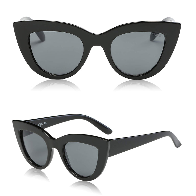 [Australia] - SOJOS Retro Vintage Cateye Sunglasses for Women Plastic Frame Mirrored Lens SJ2939 0c2 Black Frame/Grey Lens Multicoloured 