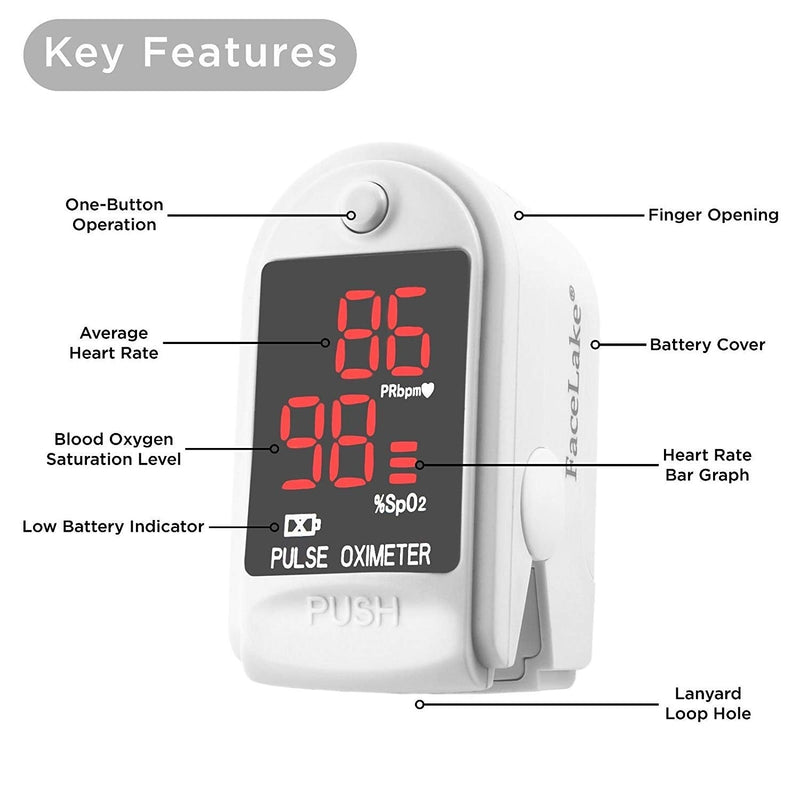 [Australia] - Facelake FL400 Pulse Oximeter with Neck/wrist Cord, Carrying Case and Batteries- White 