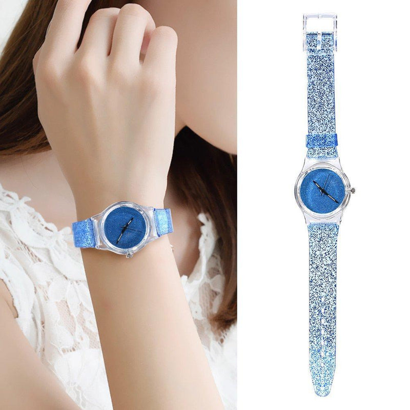 [Australia] - Womens Quartz Watches Glitter Powder Wristwatch Round Dial Case Comfortable Plastic Strap Watches for Teenagers Lady Wrist Watch Female watches(Sky Blue) Sky Blue 