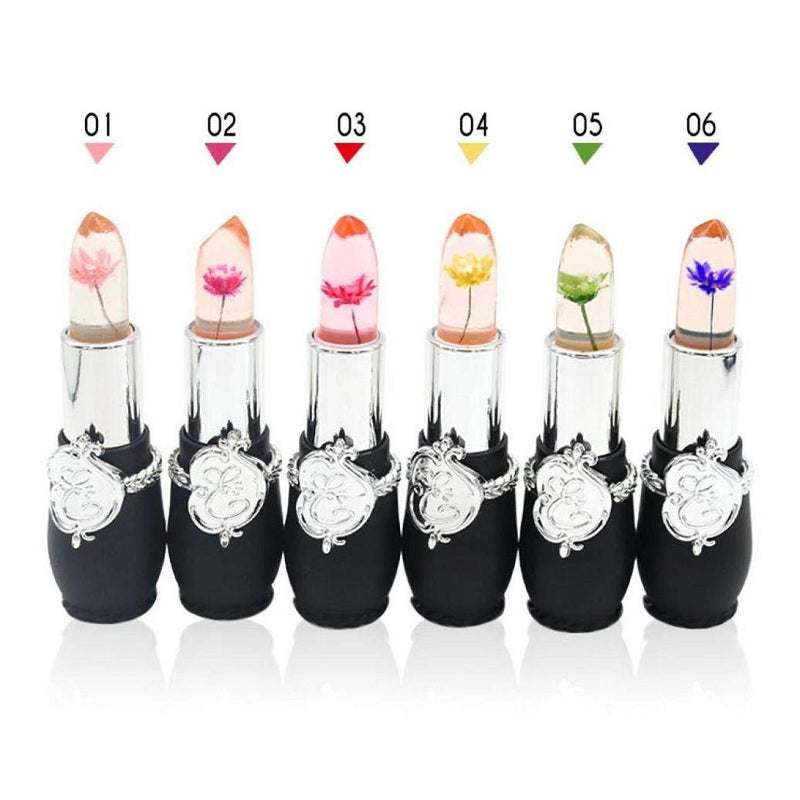 [Australia] - Pack of 6 Crystal Flower Jelly Lipstick, FirstFly Long Lasting Nutritious Lip Balm Lips Moisturizer Magic Temperature Color Change Lip Gloss (Black) Black 