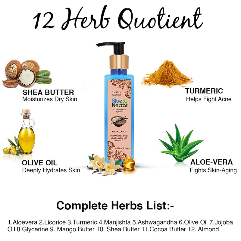 [Australia] - Blue Nectar Shea Butter Warm Vanilla and Sugar Body lotion Cream with Vitamin E for ultra hydration (12 Herbs, 200 ml) 
