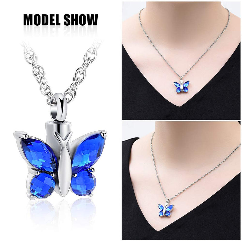 [Australia] - Butterfly Cremation Jewelry Urn Necklace for Ashes Locket Keepsake Memorial Necklace Holder for Women Men Blue 