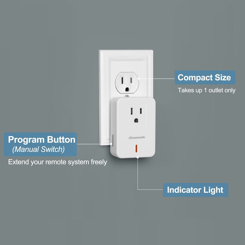 [Australia] - DEWENWILS Indoor Remote Control Outlet, Expandable Remote Light Switch Kit, Wireless On Off Power Switch, 100ft RF Range, Compact Design, White 