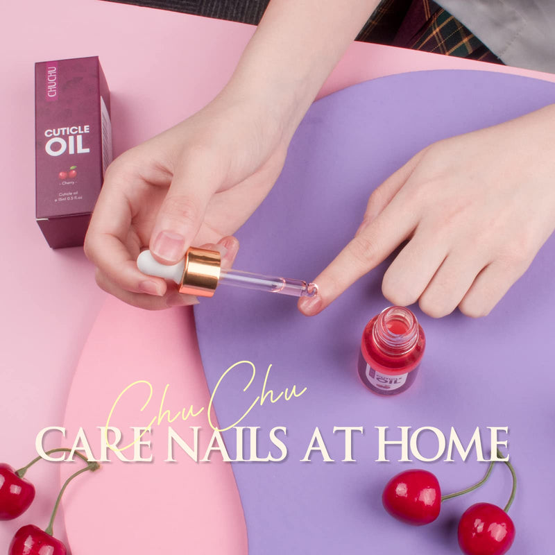 [Australia] - CHUCHU Cuticle Oil for Nails, 15ml, Jojoba Nail Cuticle Oil Contain Vitamin B & E, Moisturizes Cuticle and Nail's Skin, Strengthens Nails, Prevents Hangnails and Chapped, Cherry 