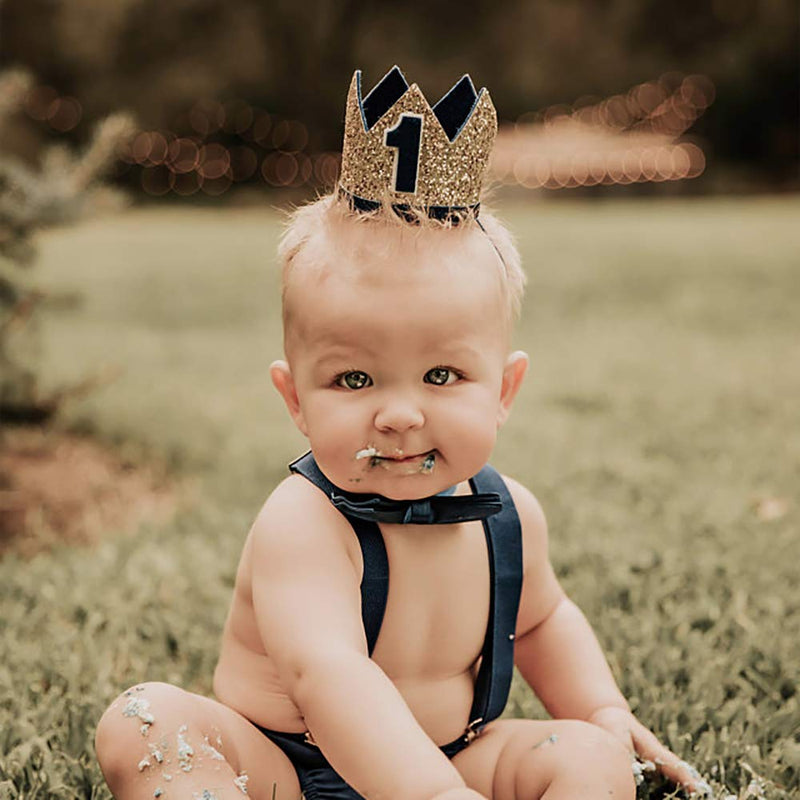 [Australia] - WELROG Baby Boys First Birthday Cake Smash Outfit Bow Tie Suspenders Bloomers Birthday Hat Sparkle Gold Set Black 