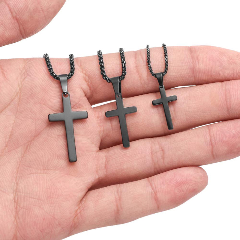 [Australia] - M MOOHAM Cross Necklace for Men - Stainless Steel Silver Gold Black Plain Cross Pendant Necklace Simple Jewelry Gifts, 16-24 Inches Chain 16.0 Inches Black: Cross Pendant 0.8"*0.4" 