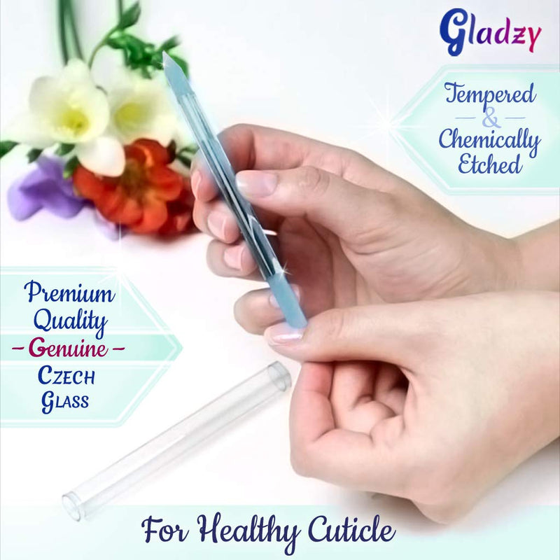 [Australia] - Glass Cuticle Pusher by GLADZY - Manicure Stick, Genuine Czech Quality, Professional Precision Filing Cuticle Remover, Abrasive Surface Never Wears Out - Baby Blue Glass Cuticle Pusher - Baby-Blue 