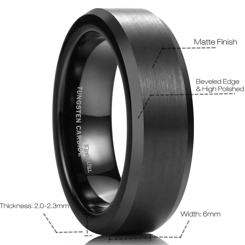 [Australia] - King Will Basic 6mm 7mm 8mm 9mm 10mm Men Wedding Black Tungsten Ring Matte Finish Beveled Polished Edge Comfort Fit 4 