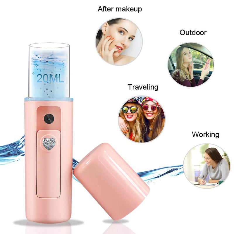 [Australia] - Nano Facial Mister Moisturizing Atomization Humidifier Cool Mist Facial Steamer Handy Mist Sprayer Moisturizing & Hydrating for Skin Care, Makeup, Eyelash Extensions (Pink) Pink 