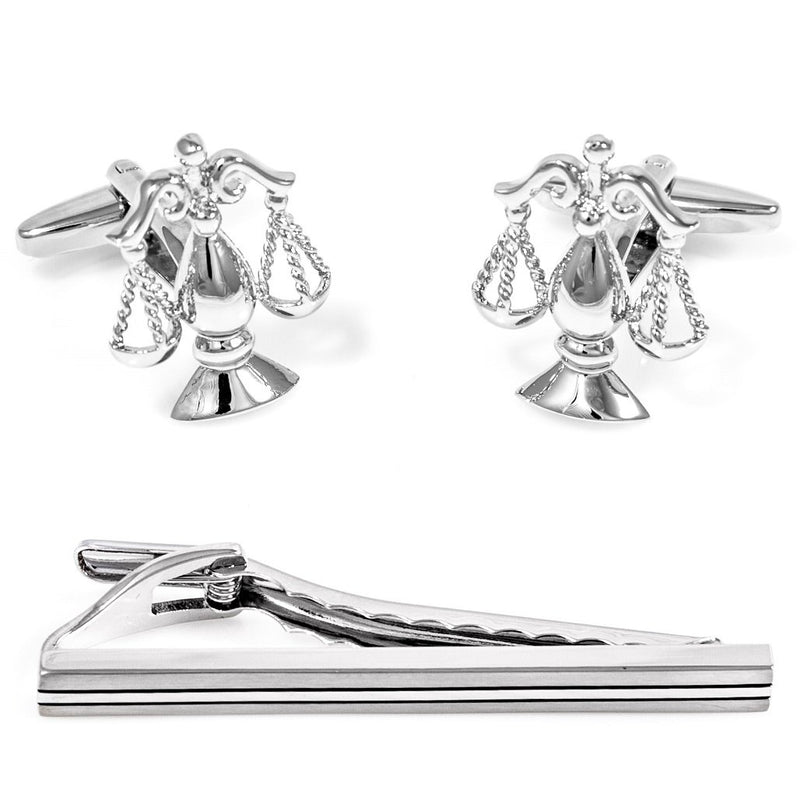 [Australia] - MRCUFF Scales of Justice Attorney Lawyer Judge Law Pair of Cufflinks and Tie Bar Clip with a Presentation Gift Box 