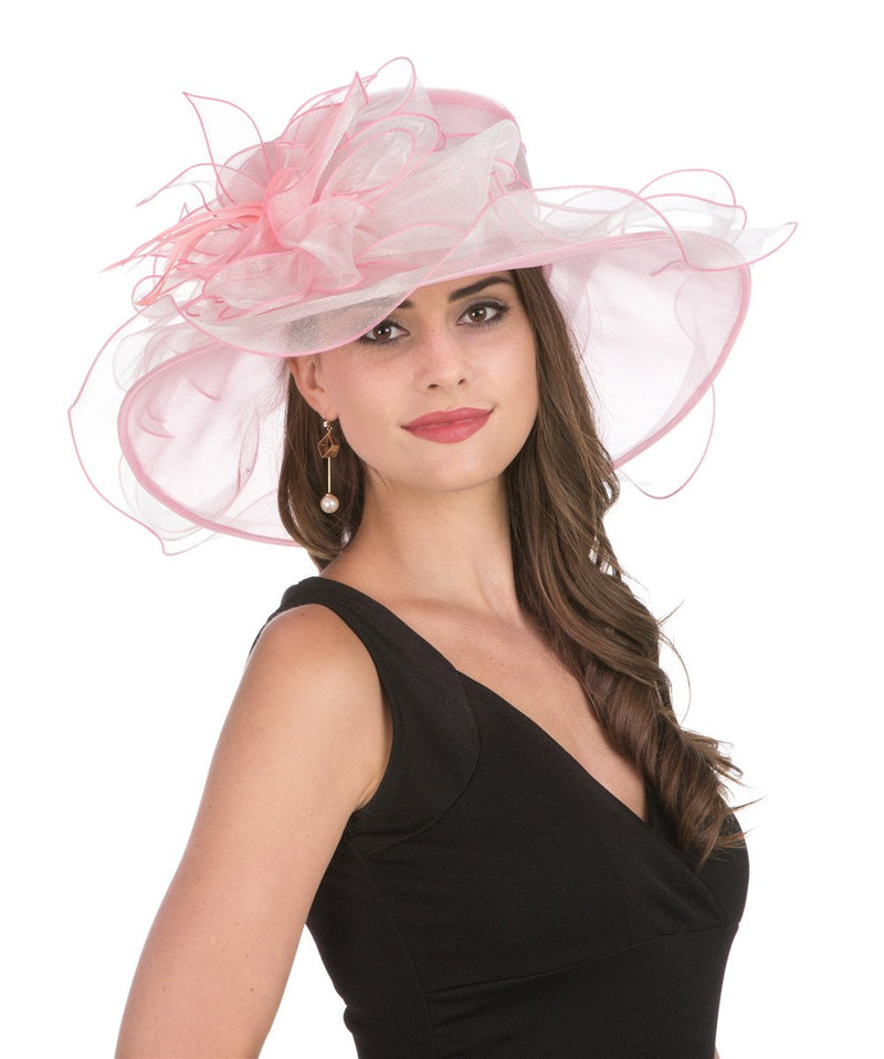 [Australia] - SAFERIN Women's Organza Church Kentucky Derby Fascinator Bridal Tea Party Wedding Hat 2867-pink and Beige Flower 