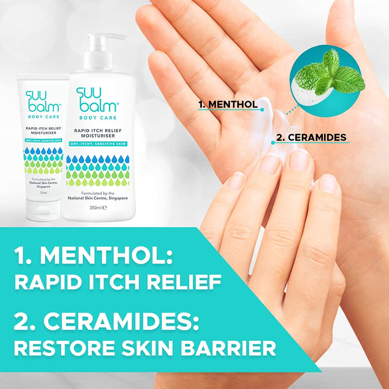 [Australia] - Suu Balm - Itch Relief Cream, Menthol & Ceramide Body Moisturiser - Eczema, Psoriasis, Dry, Sensitive Skin Treatment (350ml) 
