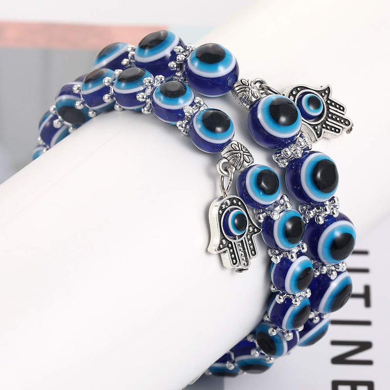 [Australia] - SUMMER LOVE Evil Eye Hamsa Blue Beaded Charm Stretch Bracelet Hand of Fatima Turkish Evil Eye Lucky Bracelet for Protection and Blessing 10mm evil eye 