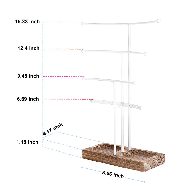 [Australia] - Urban Deco Arc Jewelry Holder— 4 Tier Jewelry Organizer Stand With White Coated Wood and Brown Tray For Girls And Women To Organize Necklace, Earrings, Bracelet, Ring, Watch And Hair Tie. 