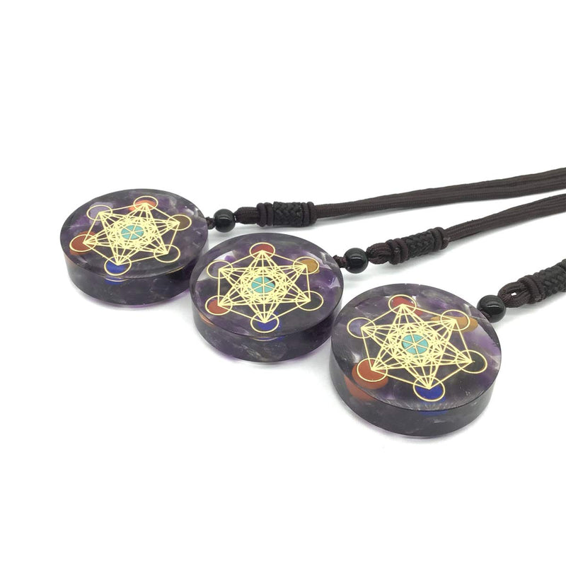 [Australia] - EDEN'S CALL Healing 7 Chakra Metatron's Cube Orgonite Crystal Stone Pendant Necklace for Men and Women 26.38" Adjustable Energy Generator Necklace amethyst crystal stone 