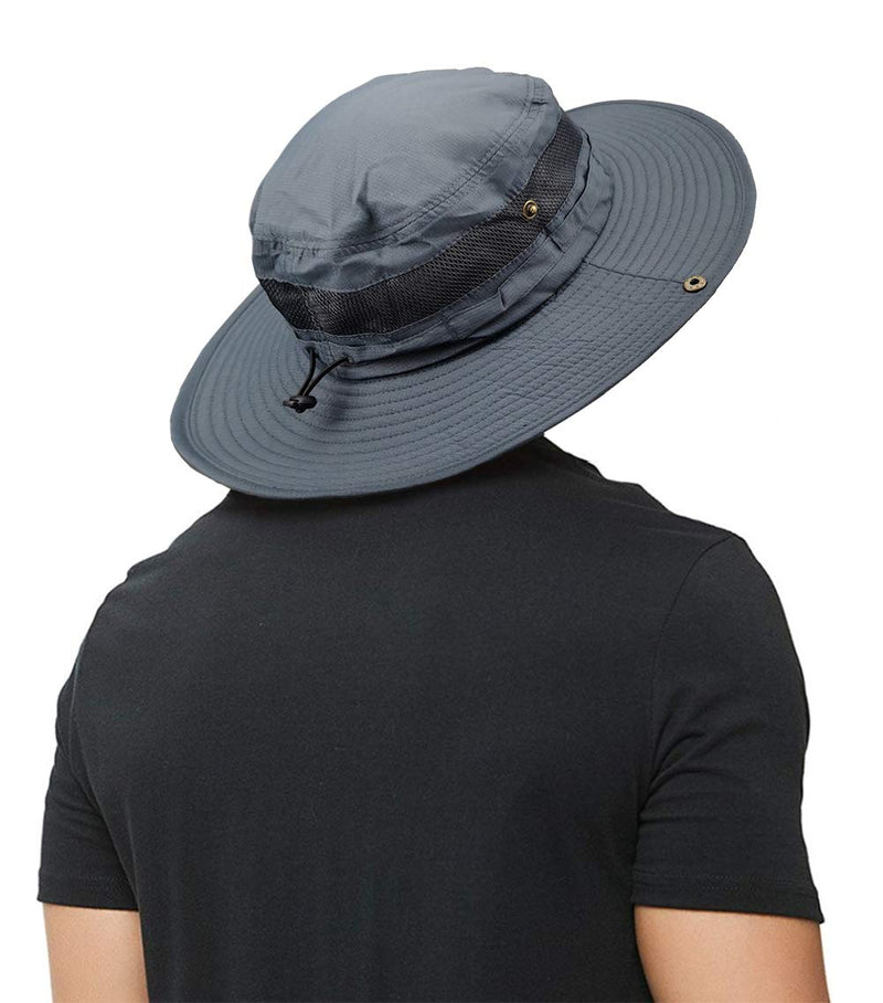 [Australia] - Sun Hat UV Protection Safari Hat Wide Brim Fishsing Hat with Adjustable Chin Strap for Men and Women Grey 