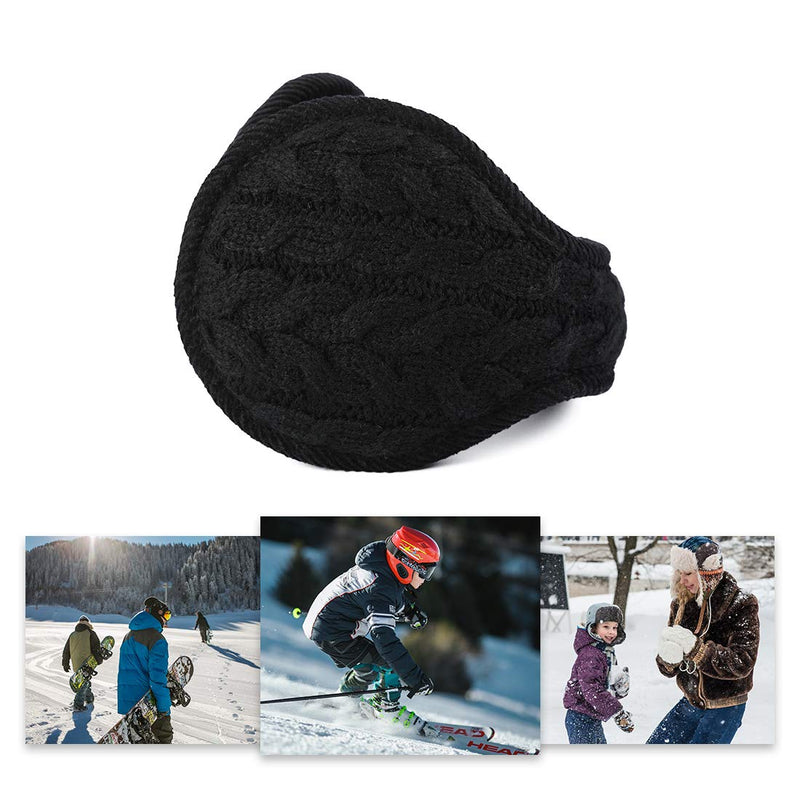 [Australia] - Surblue Unisex Warm Knit Earmuffs Foldable Cashmere Winter Fur Earwarmer Blacka 