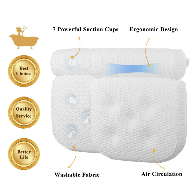 [Australia] - Bathtub Pillow Spa Bath Cushion Head,Neck,Shoulder and Back Support Rest with 7 Non-Slip Strong Suction Cups 