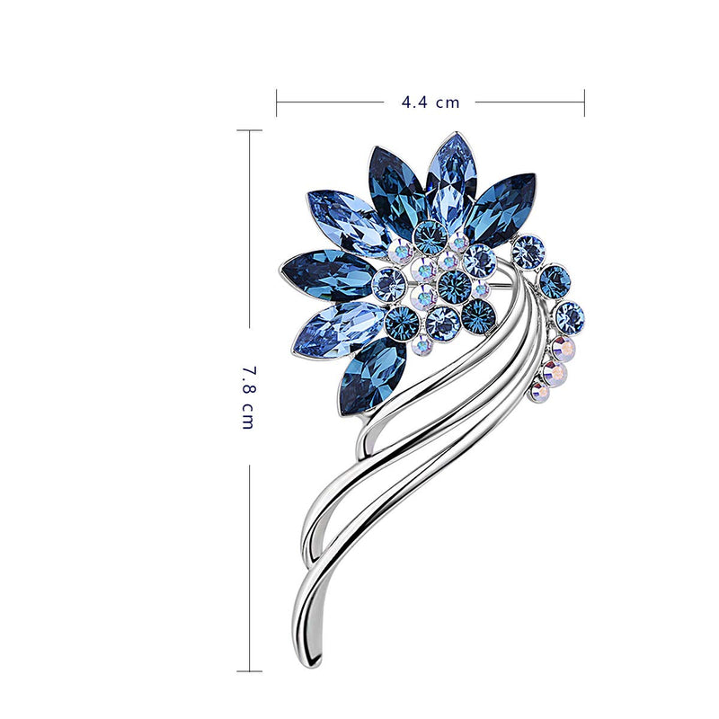 [Australia] - Merdia Created Crystal Brooches for Women Floral Flower Wedding Brooch Pin- Blue 