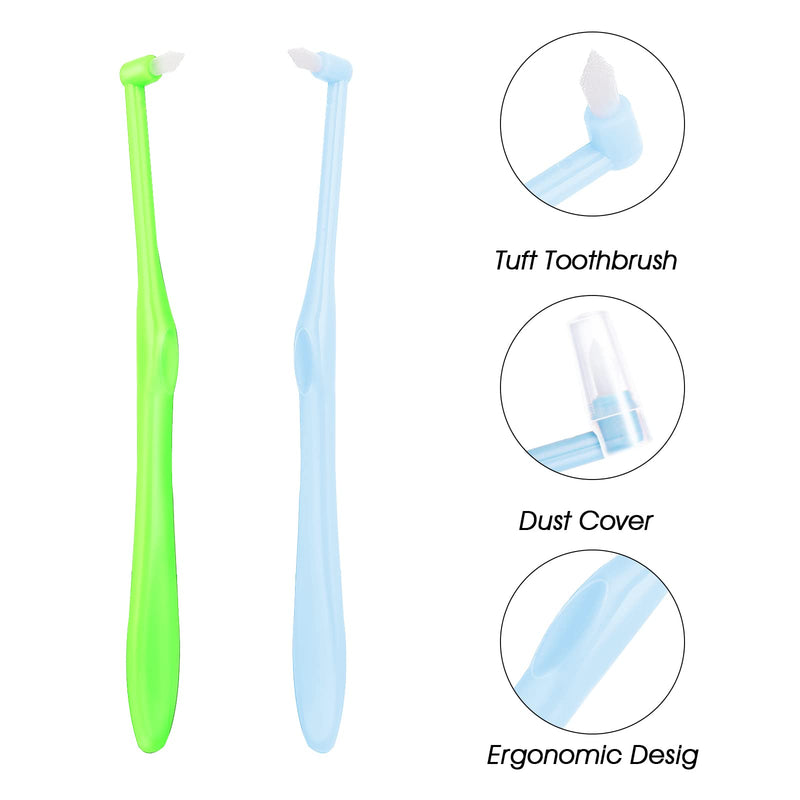 [Australia] - WLLHYF Single Tuft Toothbrush 2 Pieces Interspace Tuft Brush Soft Teeth Brushes Manual Toothbrushes End-tuft Toothbrush for Gap Orthodontic Braces Sensitive Gums Deep Cleaning (Green, Blue) Green, Blue 