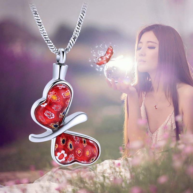 [Australia] - Yinplsmemory Cremation Jewelry Butterfly Urn Necklace for Ashes for Women Ashes Keepsake Memorial Jewelry for Human/Pet Ashes Red a 